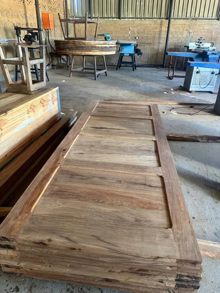 Wooden door panel in the workshop