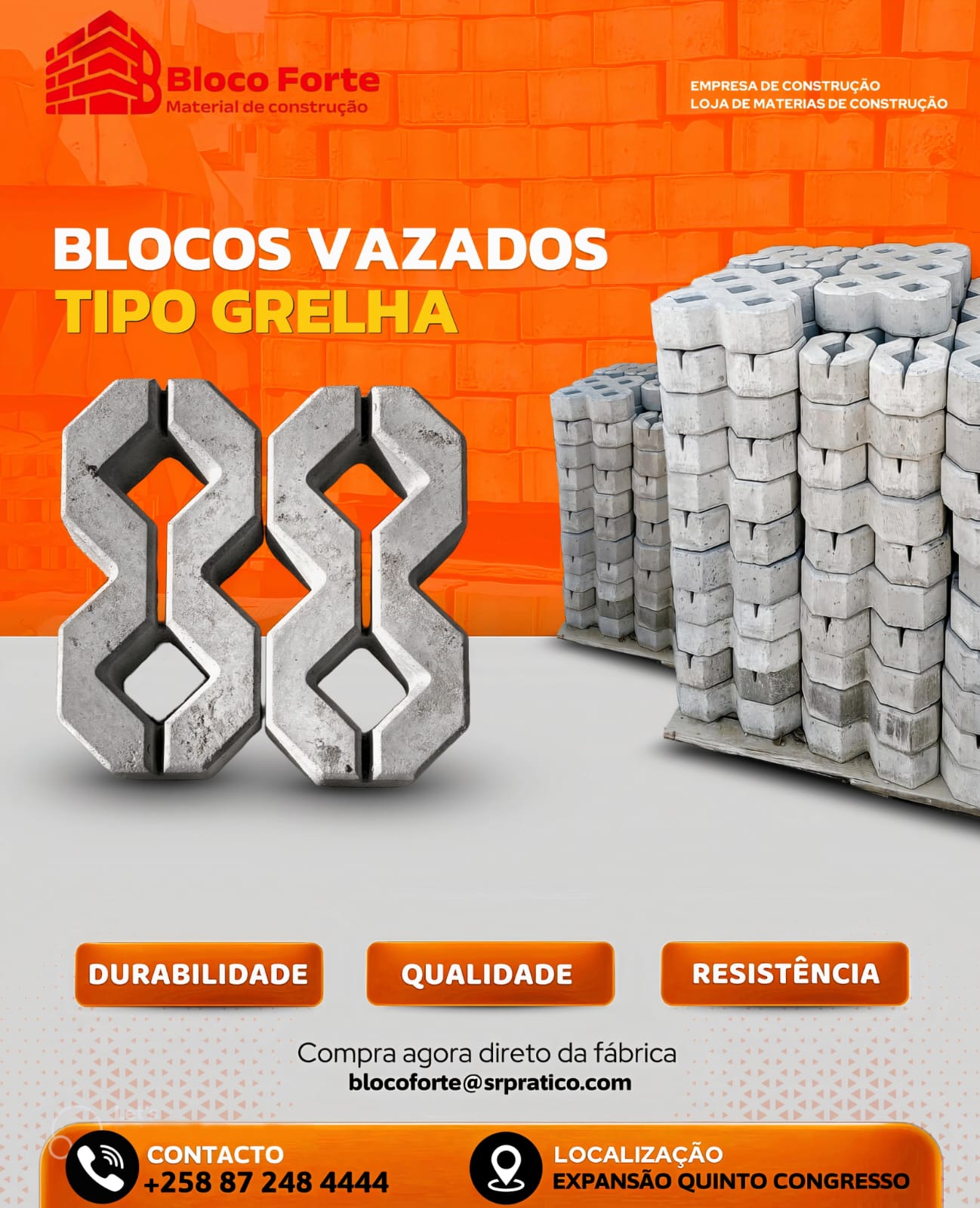 Bloco Forte flyer: hollow grille blocks (blocos vazados tipo grelha)