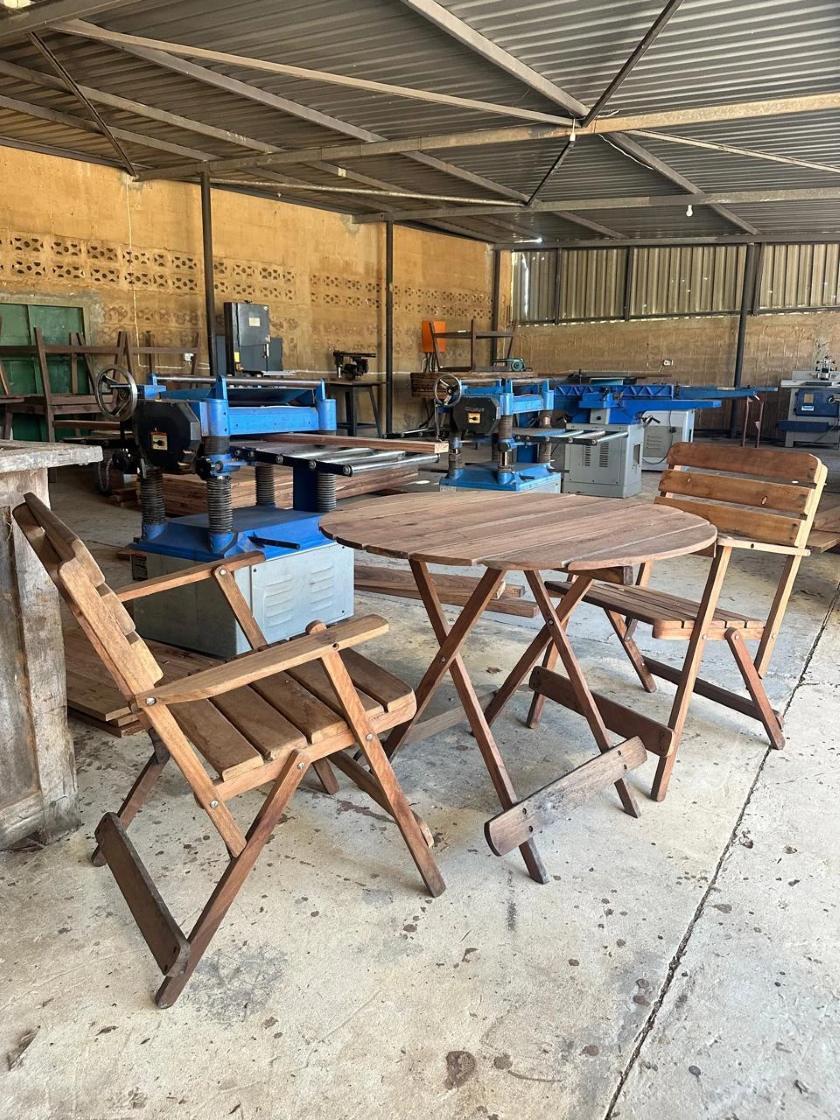 Wooden folding table with two chairs